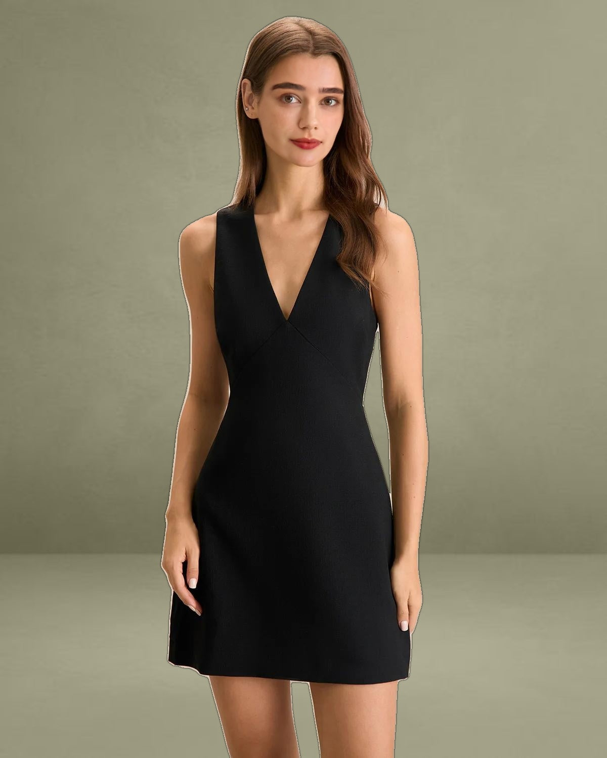 Women's Black V-Neck Sleeveless Mini Dress