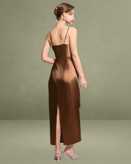 Coffee Satin Slip Maxi Dress