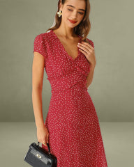 Red Polka Dot Cap Sleeve Midi Dress