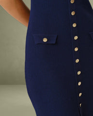 Blue U Neck Sleeveless Sweater Dress