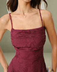 Wine Red Jacquard Slip Maxi Dress