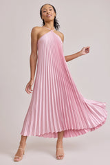 Ellapink Satin Pleated Dress | Made To Order