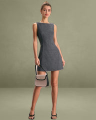 The Grey Boat Neck Sleeveless Mini Dress