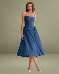 Navy Square Neck Pocket Slip Midi Dress