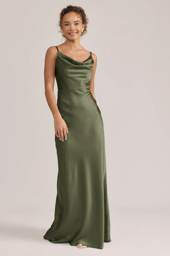 Ellapink Satin Dress | Ready To Ship | Deep Olive