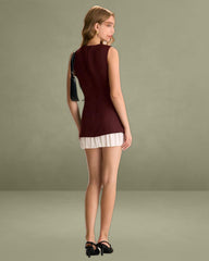 Wine Red Contrast Sleeveless Mini Dress