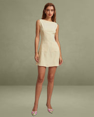 The Yellow Boat Neck Cutout Mini Dress