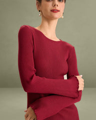 Women's Red Bell Sleeve Bodycon Sweater Dress