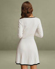 White Contrasting A-Line Sweater Dress