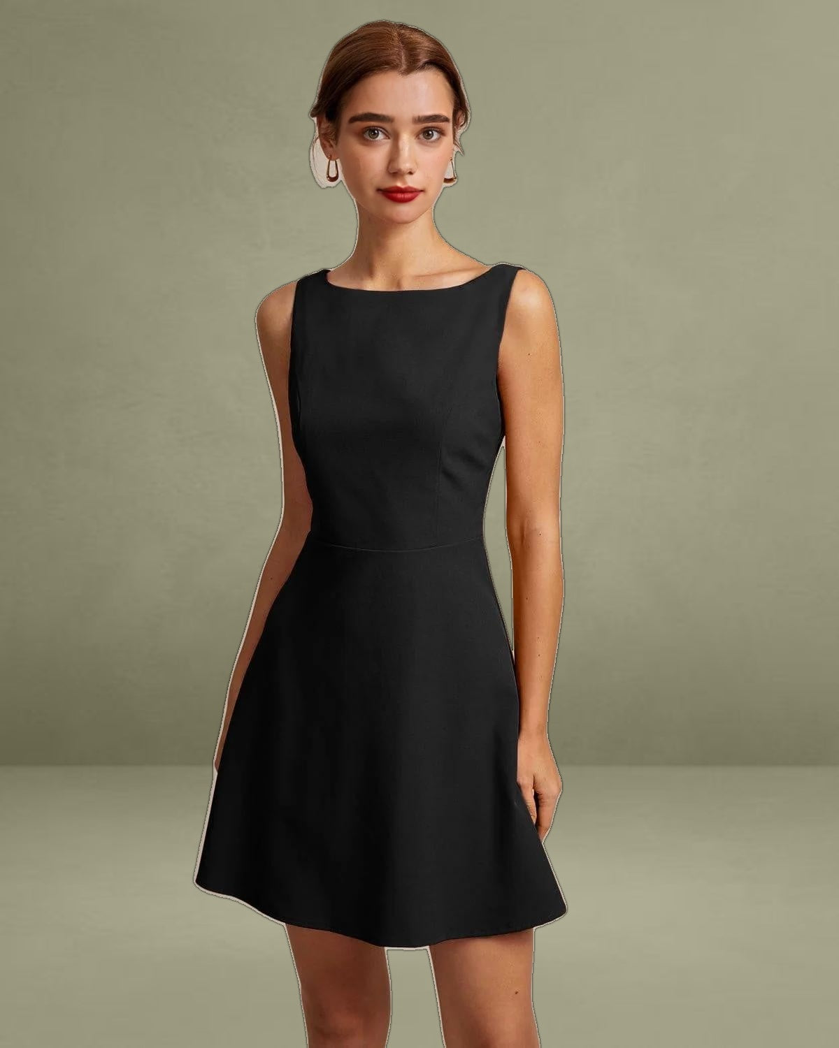 The Black Boat Neck High Waisted Mini Dress