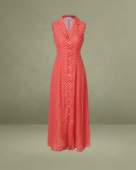 Red Floral Button Sleeveless Maxi Dress