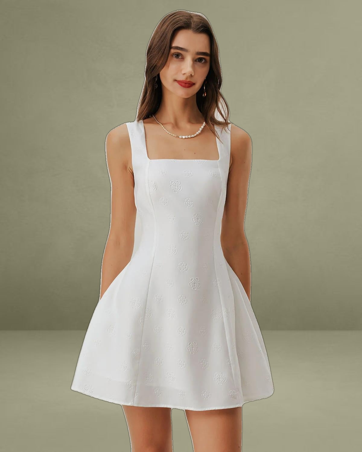 White Square Neck Textured Slip Dress