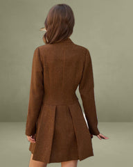 Brown Ruched Button A-Line Mini Dress
