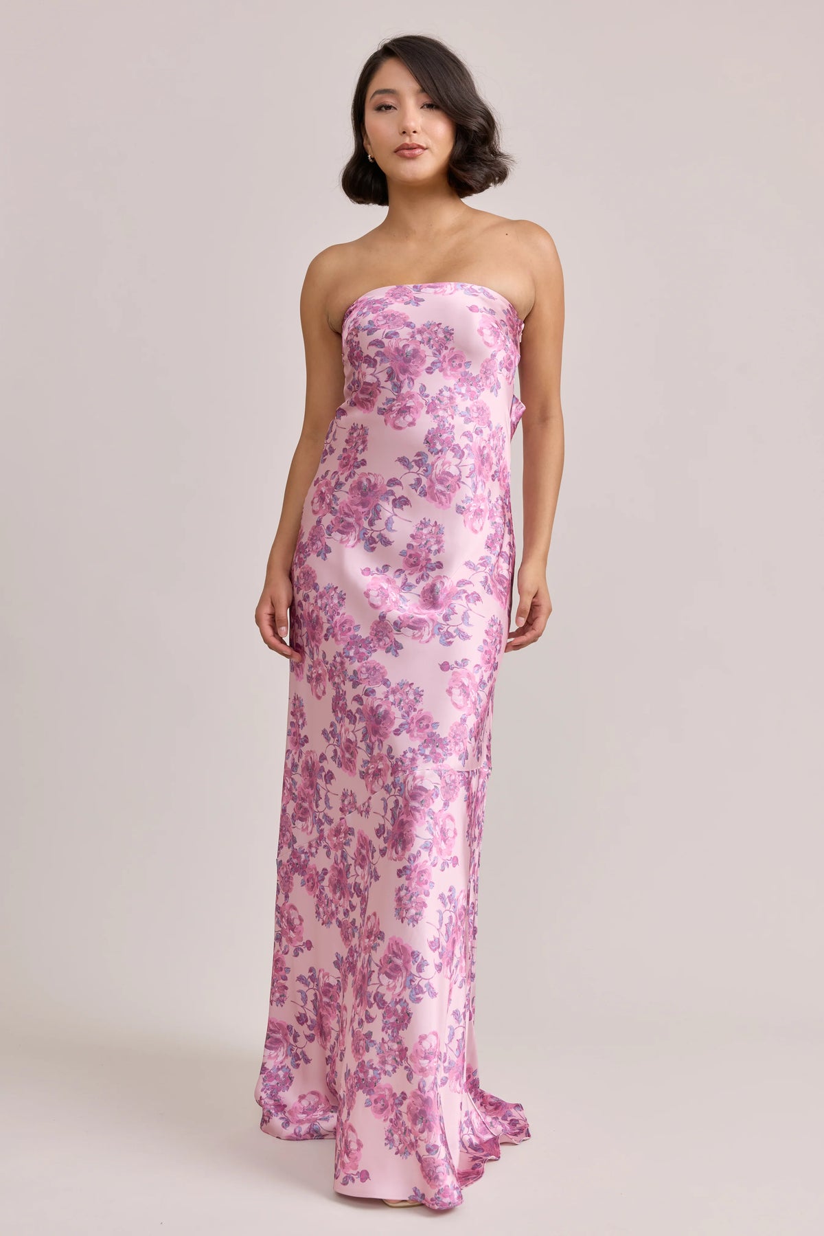 Ellapink Satin Floral Print Dress | Made To Order