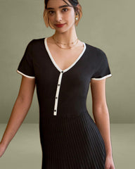 Black Contrasting Sweater Mid-Length Dress