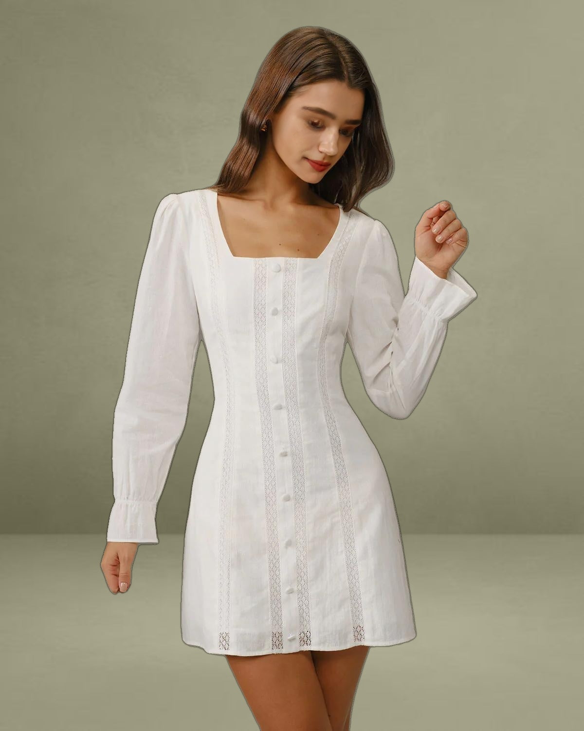 White Square Neck A-Line Mini Dress