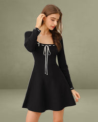 Black Contrasting A-Line Knit Dress