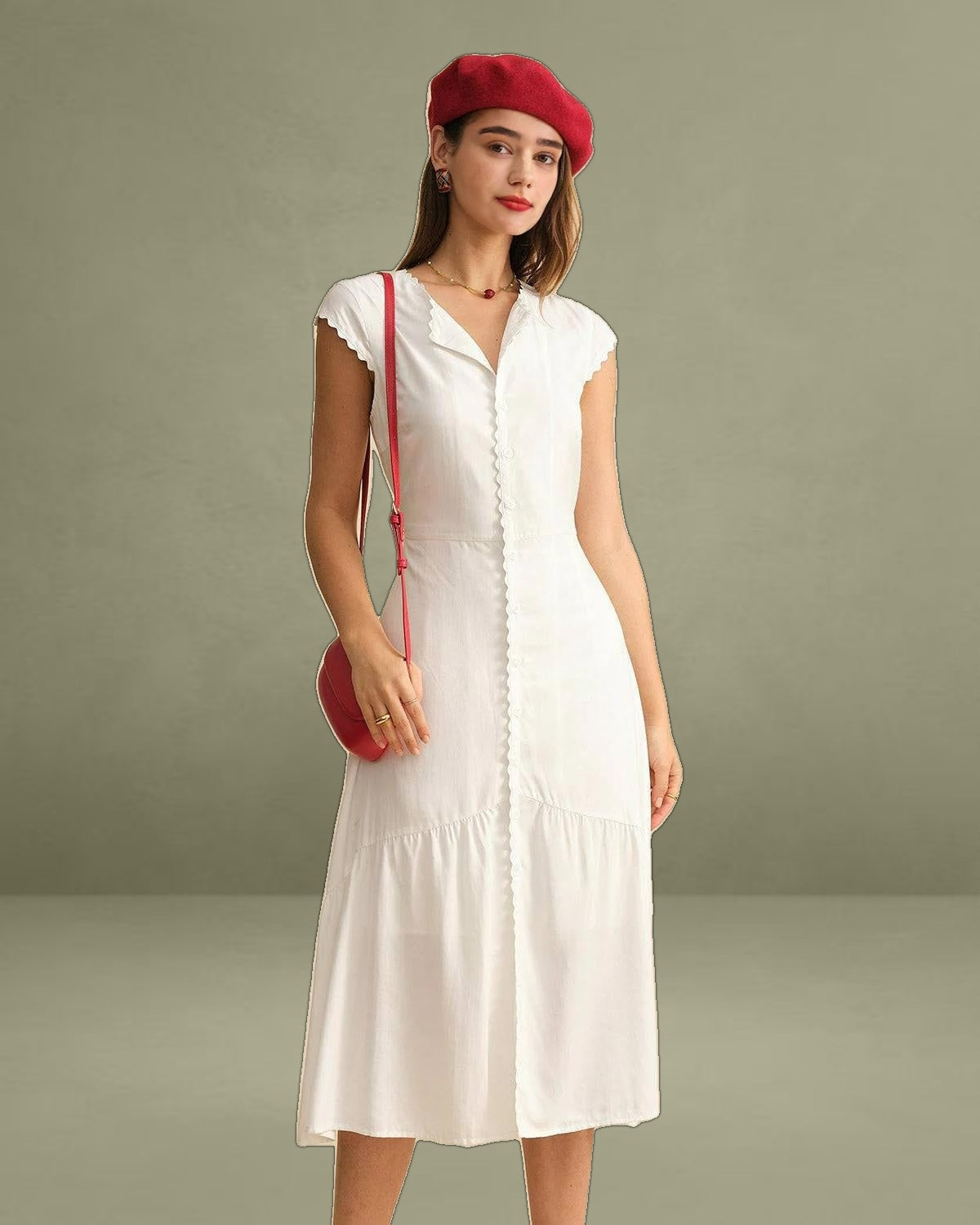 The Solid Color Lapel Midi Dress