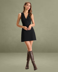 Women's Black V-Neck Sleeveless Mini Dress
