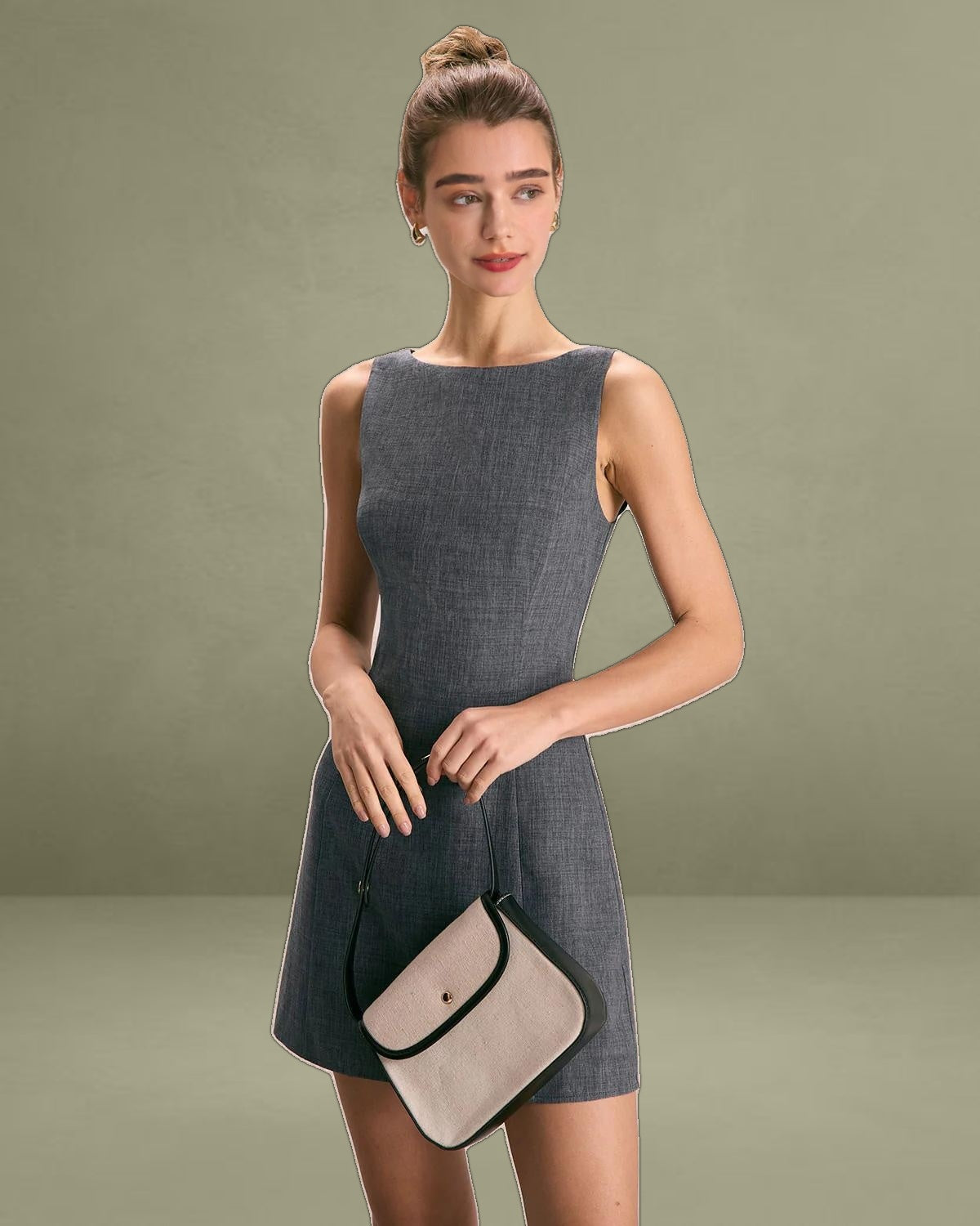 The Grey Boat Neck Sleeveless Mini Dress