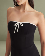 Black Contrast Strapless Mini Dress