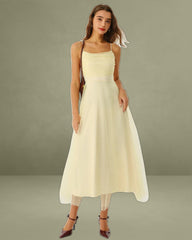 Beige Mesh Flowy Slip Midi Dress