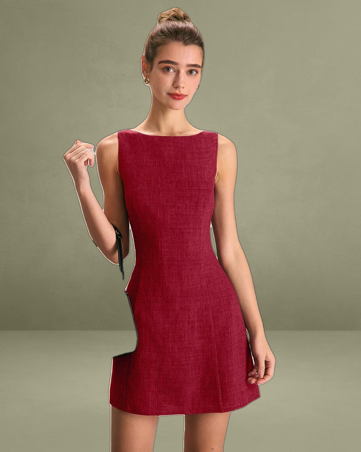 Red Boat Neck A-Line Sleeveless Mini Dress