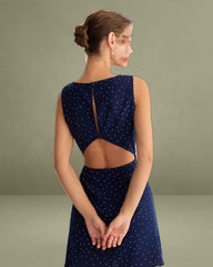 Blue Polka Dot Sleeveless Cut Out Mini Dress