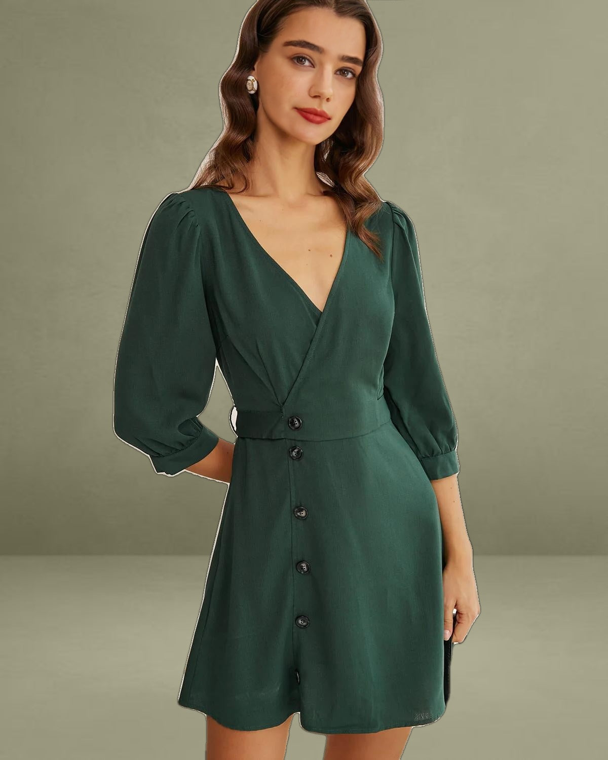 Green Wrap A-Line Mini Dress