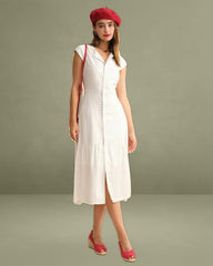 The Solid Color Lapel Midi Dress