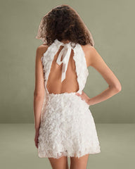 The White Mock Neck Tie-Back Mini Dress