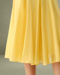 Yellow Square Neck Pleated Slip Midi Dress