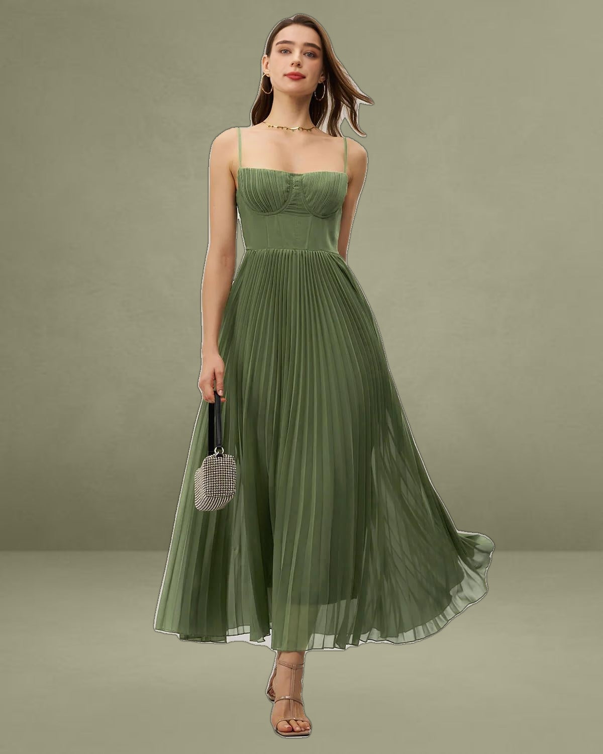 Green Sweetheart Neck Flowy Slip Maxi Dress