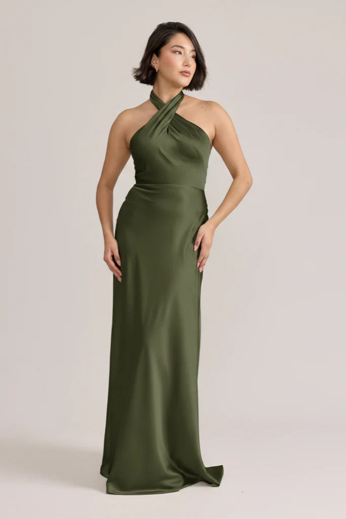 Ellapink Satin Dress | Ready To Ship | Deep Olive