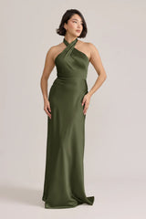 Ellapink Satin Dress | Ready To Ship | Deep Olive