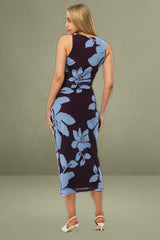 Purple Floral Bodycon Dress Sleeveless Mesh