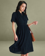 Black Lace Button Midi Dress