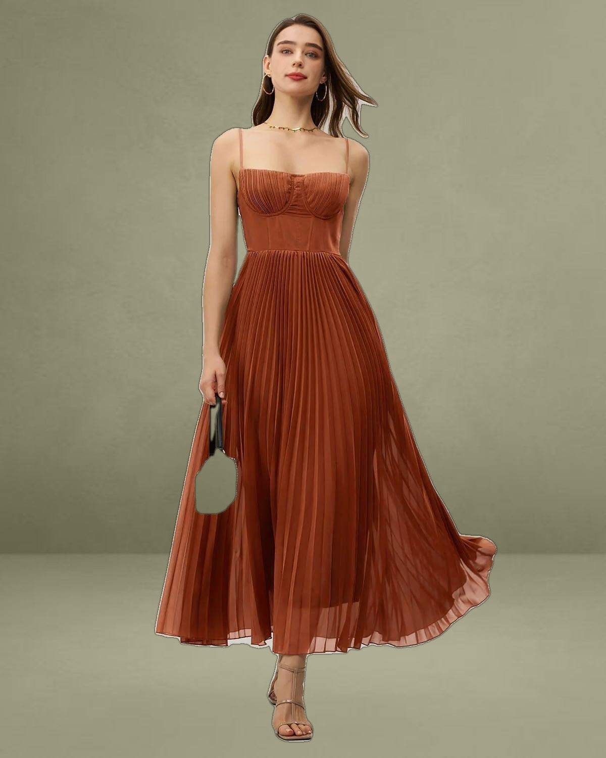 Caramel Sweetheart Neck Flowy Slip Maxi Dress
