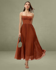 Caramel Sweetheart Neck Flowy Slip Maxi Dress