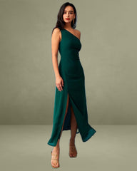 The Green One Shoulder Sleeveless Maxi Dress