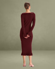 Wine Red Bodycon Bell Sleeve Sweater Dress