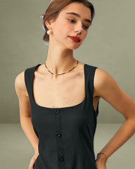 The Black U Neck Tie Back Sleeveless Maxi Dress