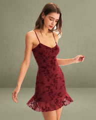 Red Floral Mesh Slip Mini Dress