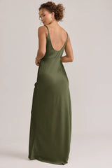 Ellapink Satin Dress | Ready To Ship | Deep Olive
