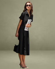 Black A-Line Belted Midi Dress