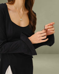 Black Contrasting Bell Sleeve Mini Dress