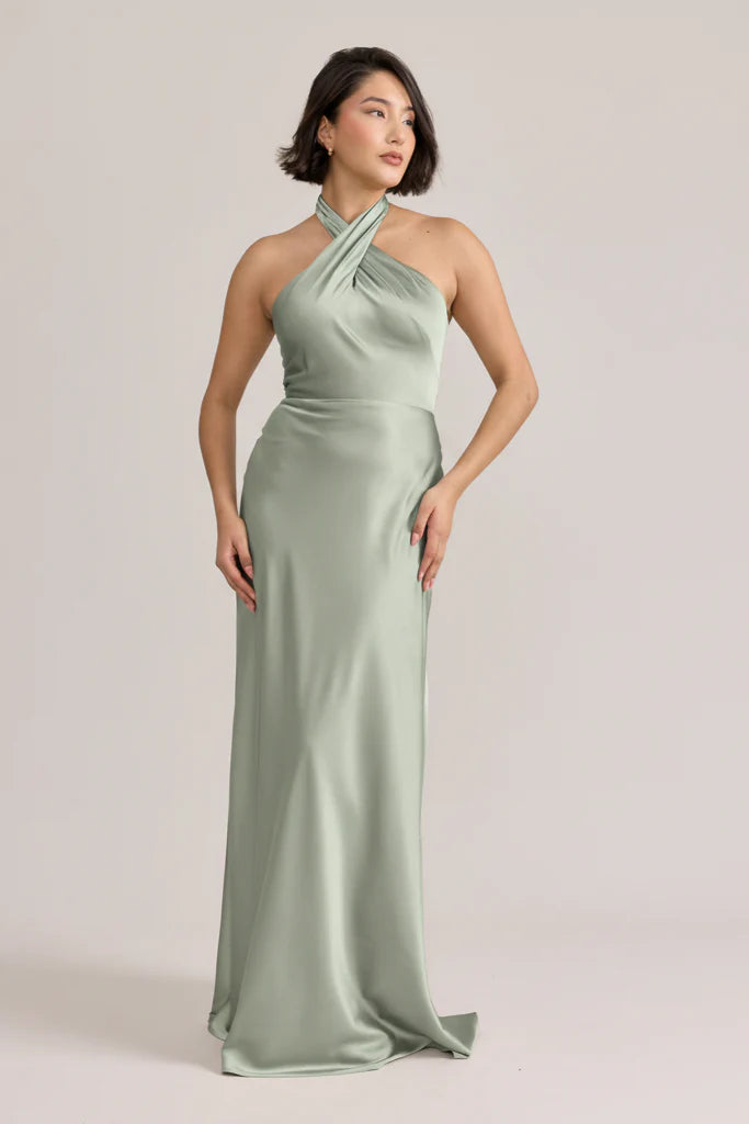 Ellapink Satin Dress | Ready To Ship | Sage