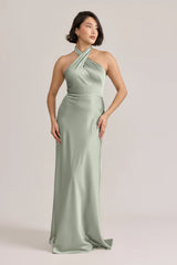 Ellapink Satin Dress | Ready To Ship | Sage