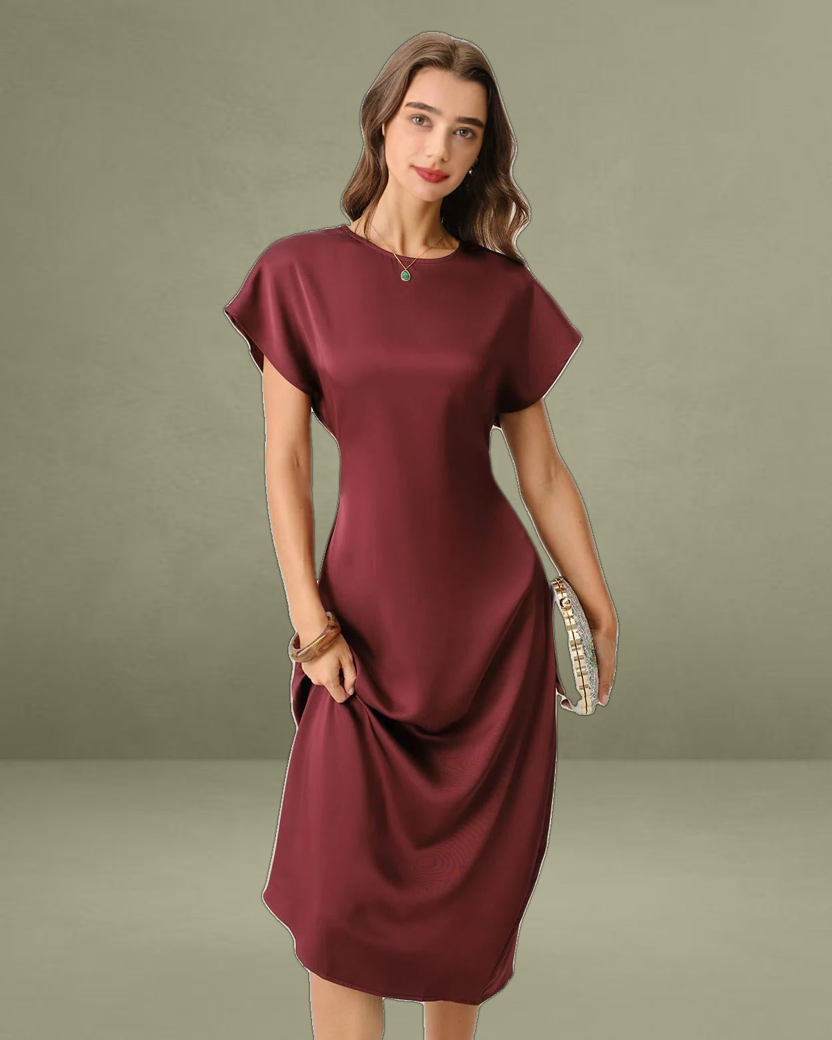 Red Cowl Sleeve A-Line Midi Dresses