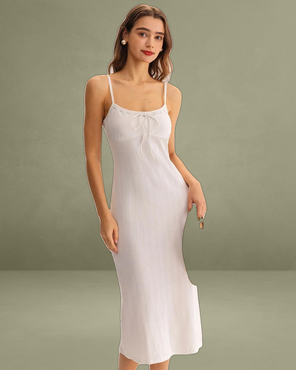 White Bodycon Slit Slip Midi Dress